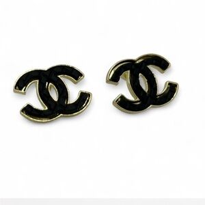 Double CC Black and Gold Tone Earring Studs